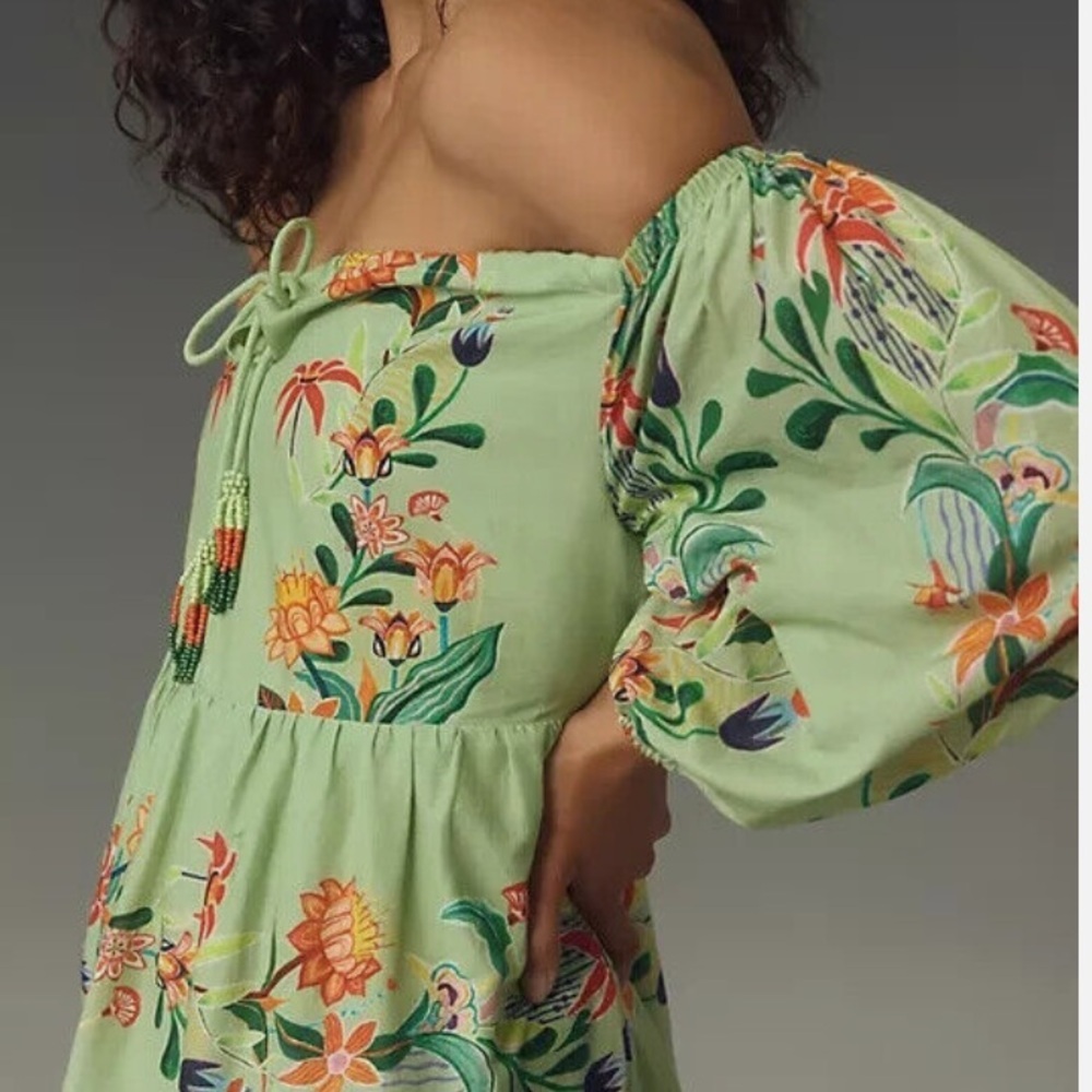 FARM RIO X ANTHROPOLOGIE  OFF THE SHOULDER TIERED FLORAL NWT DRESS SZ S - Picture 5 of 16
